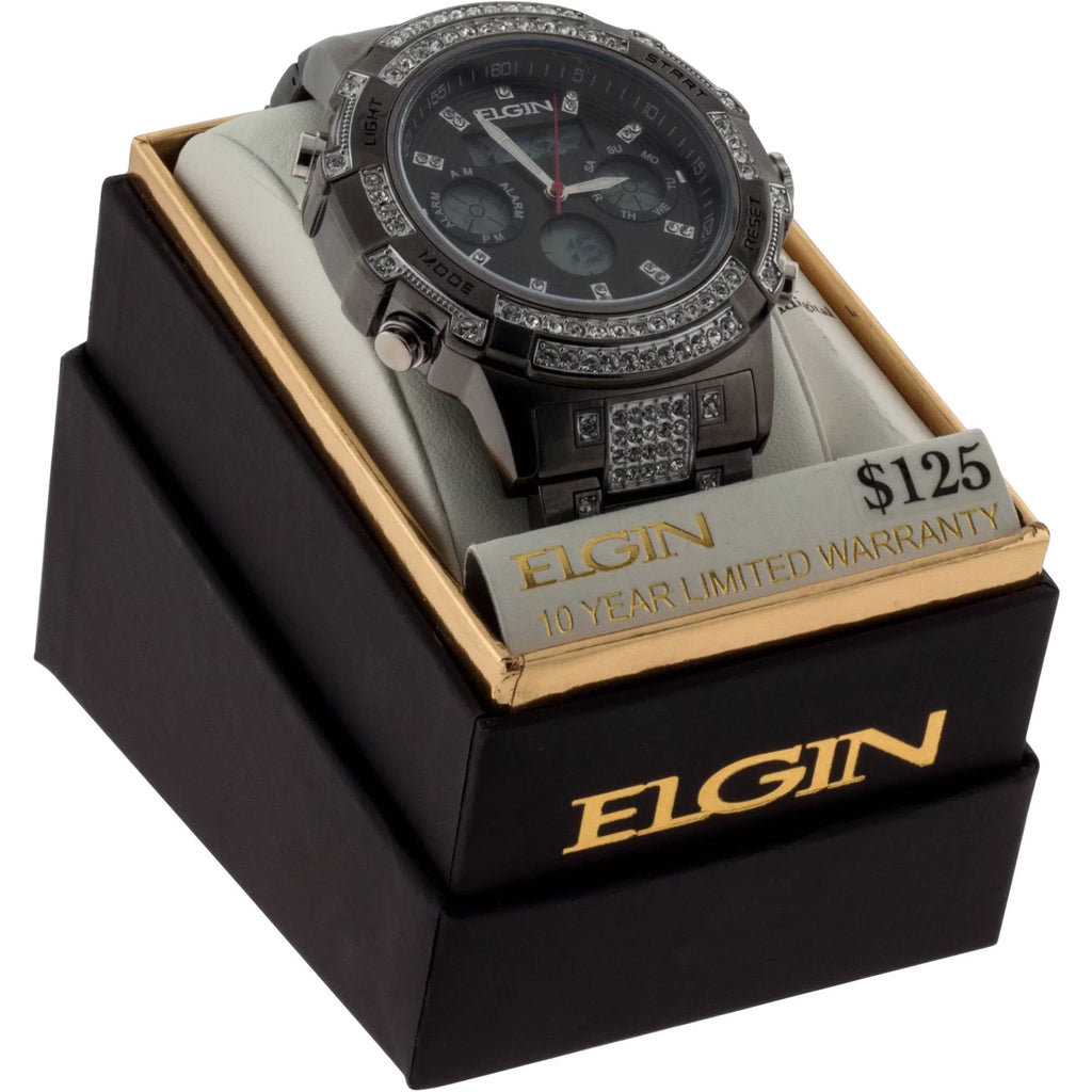 Elgin Adult Male Analog Digital Watch with Crystals in Gun Metal (FG160012GN)