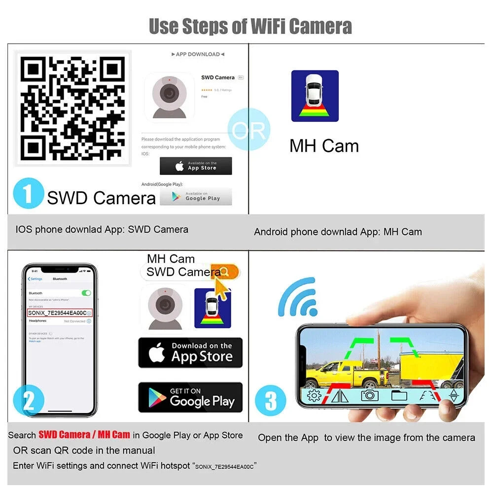 JLLOM Reliable Backup Camera, Magnetic WiFi Wireless, 9600mAh Battery, Front/Rear View