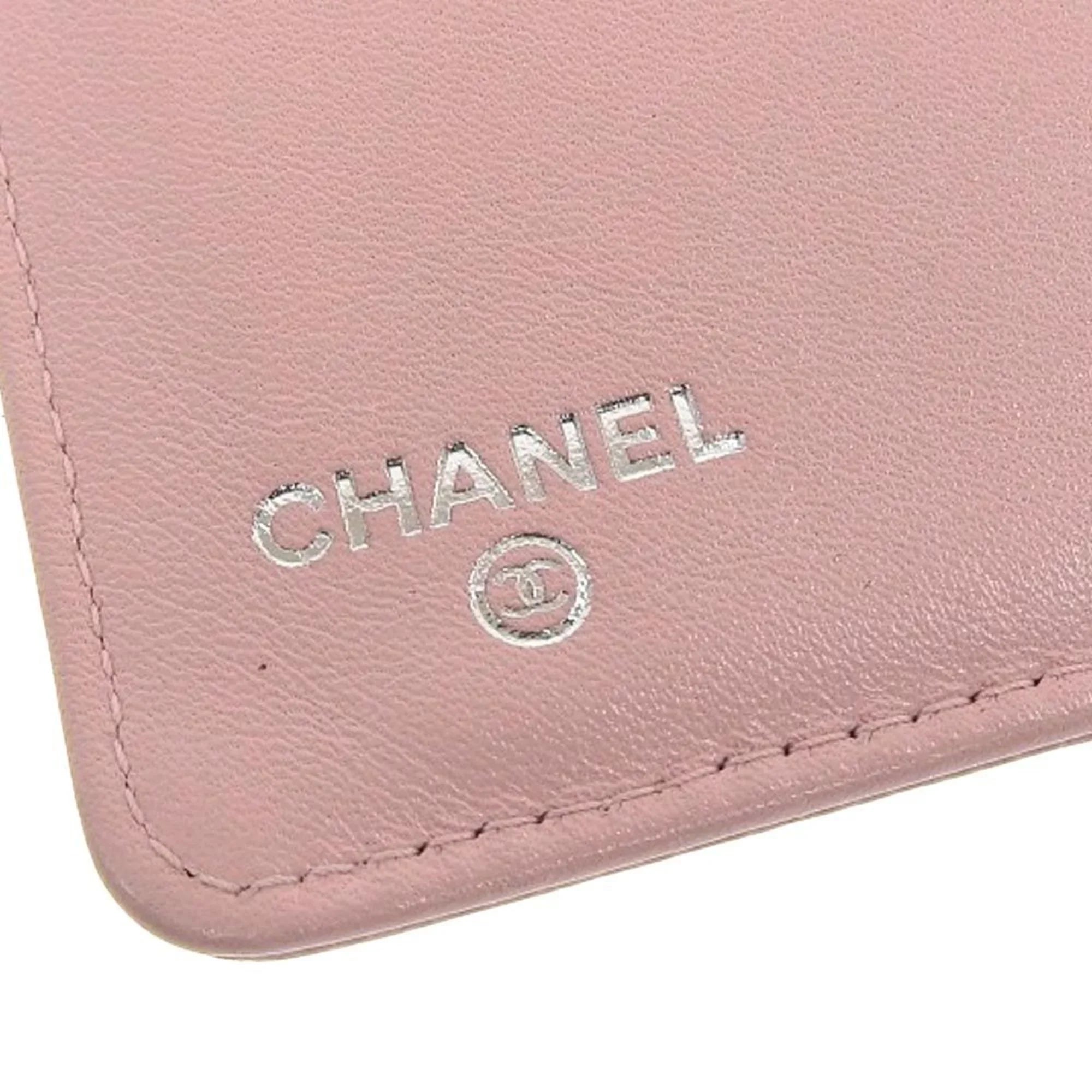 Pre-Owned Chanel CHANEL logo here mark bi-fold long wallet caviar skin pink A48651 16 series (Good)