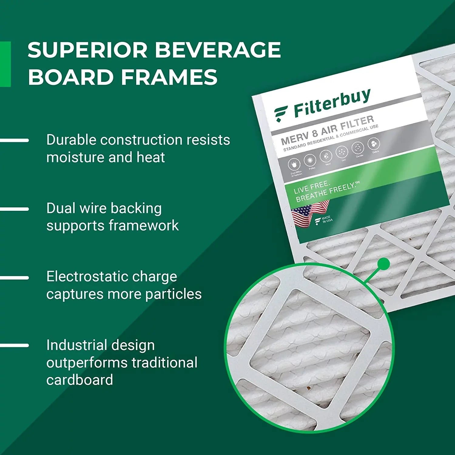 Filterbuy 15x20x1 MERV 8 Pleated HVAC AC Furnace Air Filters (4-Pack)