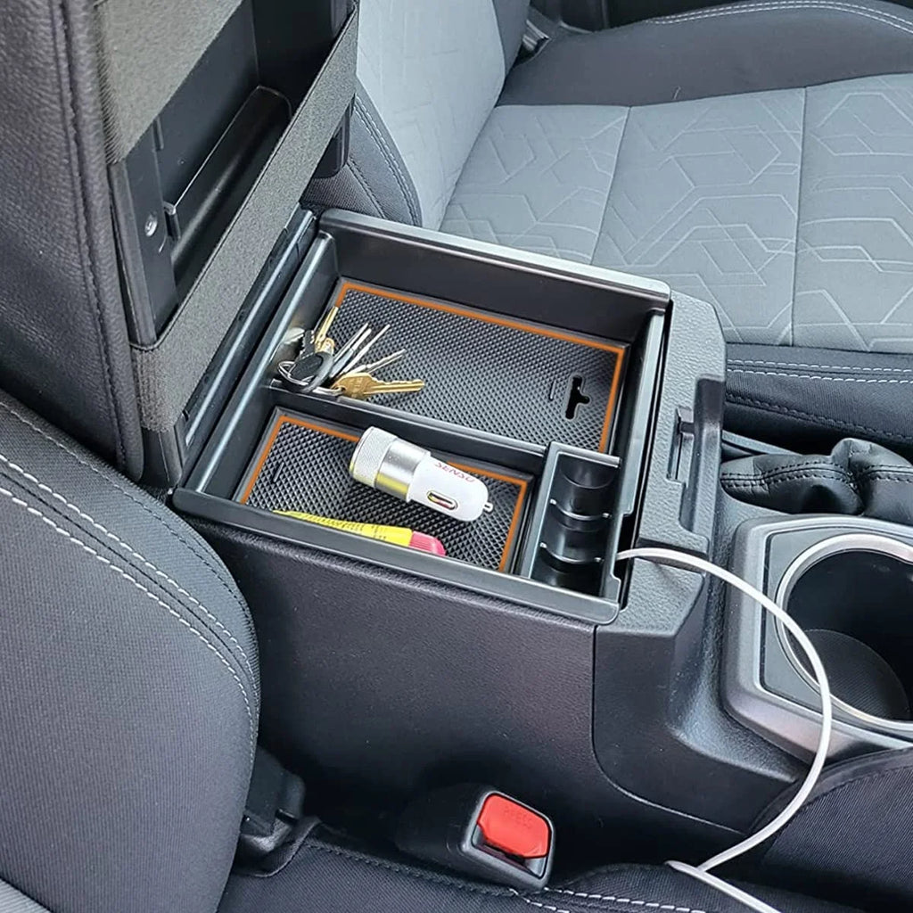 EDBETOS Center Console Accessory Organizer Compatible with Toyota Tacoma 2016-2019 2020 2021 2022 2023 3rd Gen ABS Material Armrest Box Insert Tray (Orange Trim)