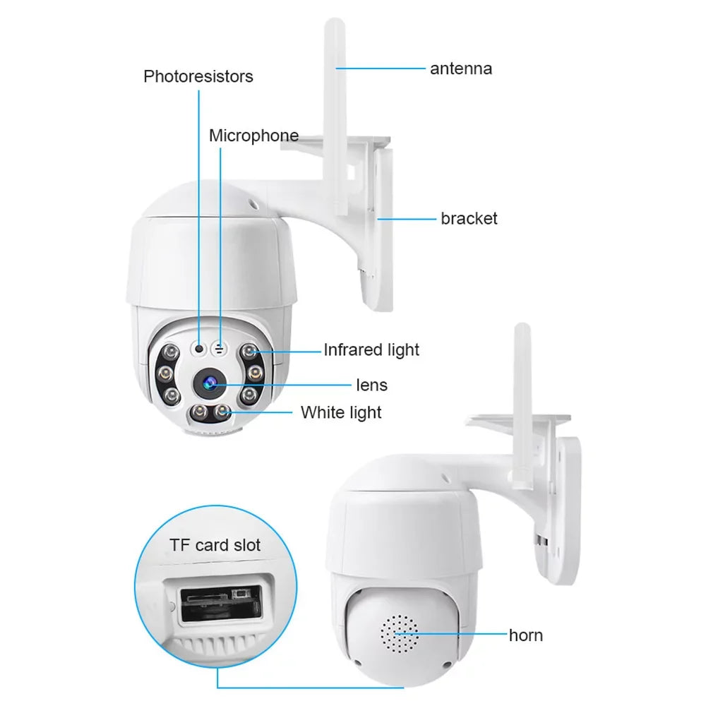 1080P Waterproof Smart WiFi Camera System - Wireless with 355° Rotation, Motion Detection, Sound & Light Alarm, Night Vision, Two-Way Communication, APP Remote Control for Home & Office Security