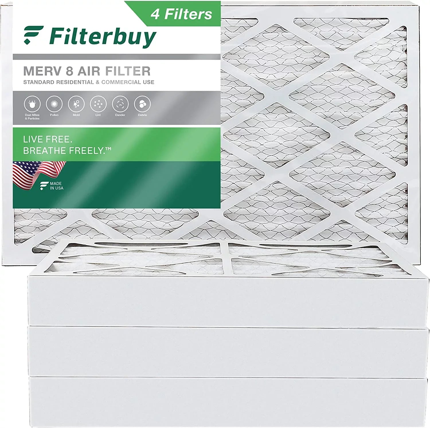 Filterbuy 16x30x4 MERV 8 Pleated HVAC AC Furnace Air Filters (4-Pack)