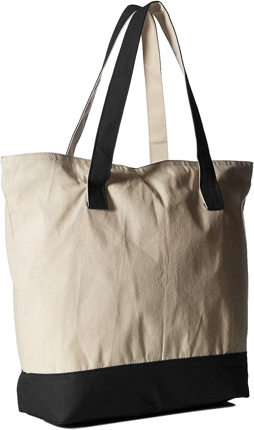 Sturdy Tote Bags 12Oz Canvas With Front Zipper Pocket Large Fancy Reusable Gift Tote Bags
