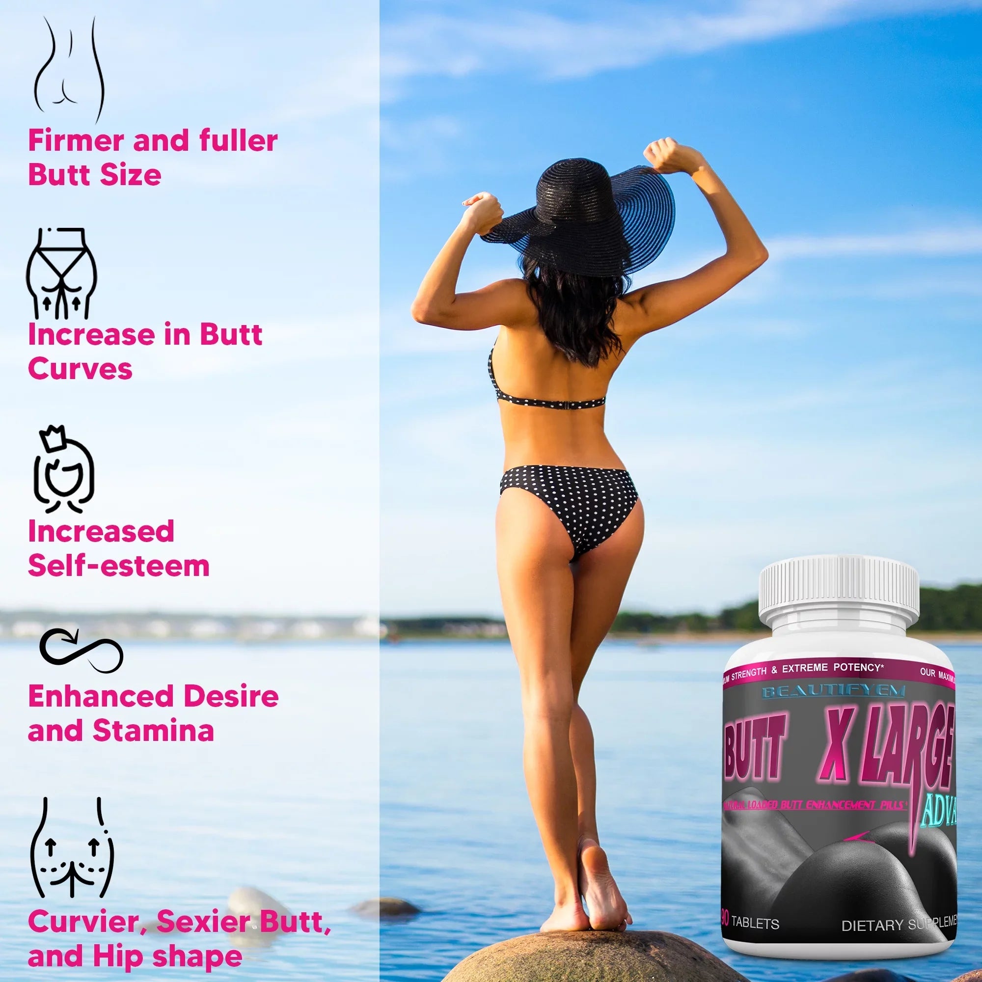 BUTT X-L-ADVANCE Butt and Booty Formula. Get Bigger Buttocks Vitamins, Minerals, Herbs and Amino Acids. People 90 Tablets