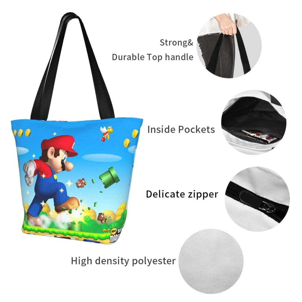Super Mario Animated Gentlemen Tote Bag Large Capacity Shoulder Handbag For Travel Beach Shopping Business Work School