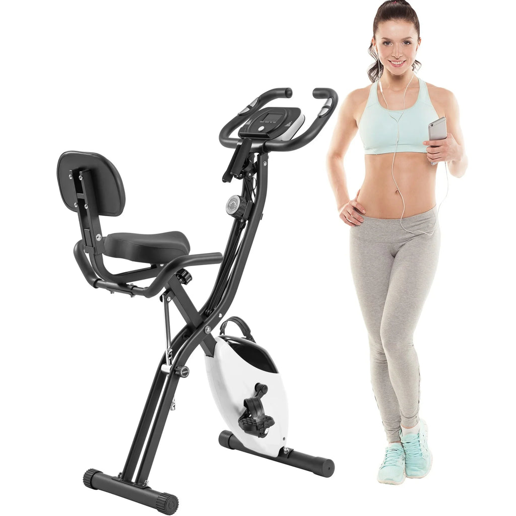 Folding Fitness X-Bike with 10-Level Adjustable Resistance, Arm Bands Midnight