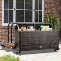 Dextrus Outdoor Wicker Patio Poolside Float Storage Basket, PE Rattan Outdoor Pool Caddy with Rolling Wheels,Brown