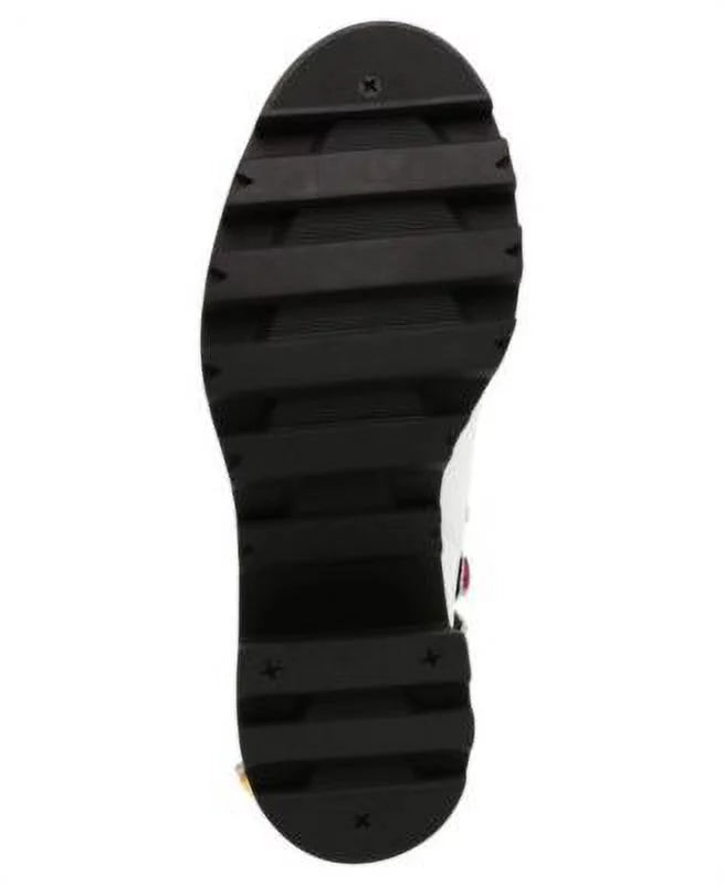BETSEY JOHNSON Individuals White Gem Accent Strap Pull Tab 1" Platform Goring Padded Jenesis Round Toe Block Heel Moto 7 M