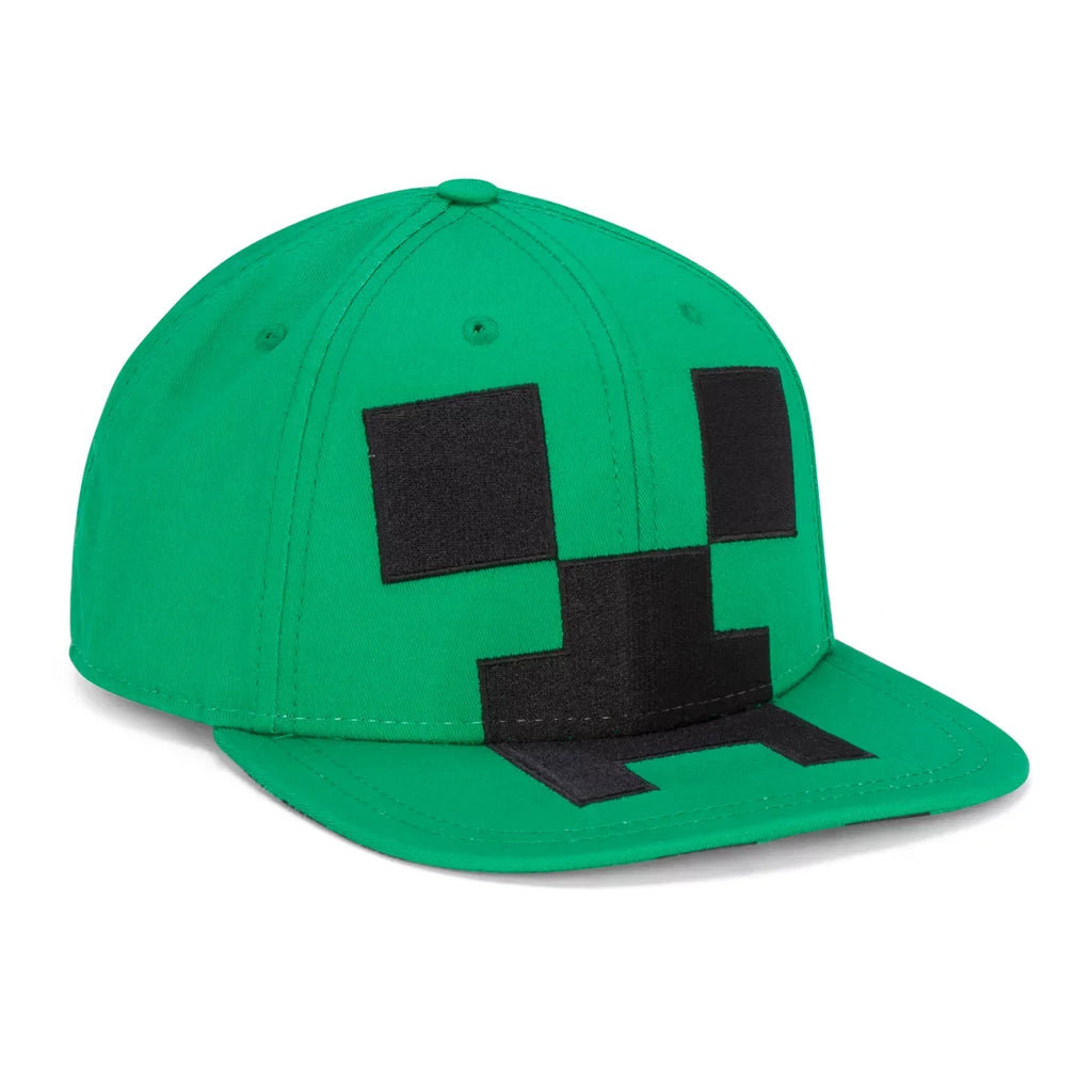 Minecraft Snapback Baseball Hat for Youth Boys or Girls - Green Creeper Face Mob, One Size
