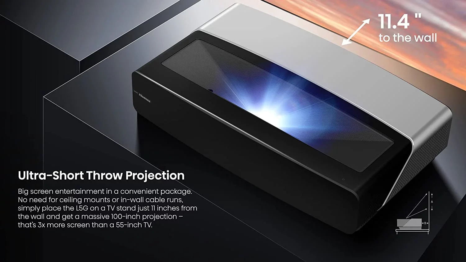 Hisense 100L5G 4K Ultra Short Throw Laser TV with 100-inch ALR Screen Android TV with Additional 2 Year Coverage by Epic Protect (2022)