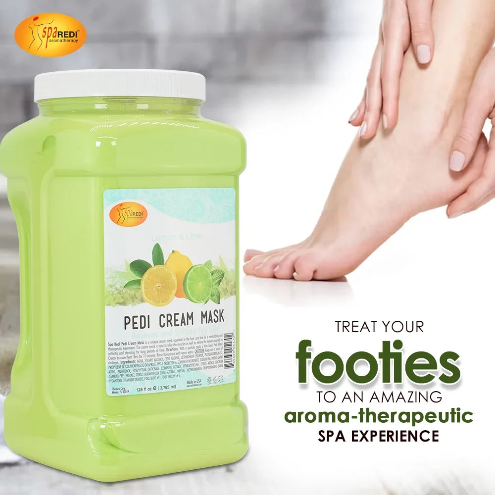 SPA REDI - Body and Foot Cream Mask, Lemon, 128 Oz - Pedicure Massage for Tired Feet and Body, Hydrating, Fresh Skin - Infused with Hyaluronic Acid, Amino Acids, Panthenol, Comfrey Extract