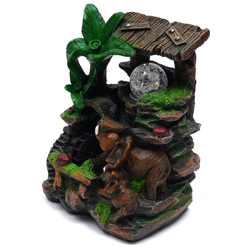 Tabletop Water Fountain with LED Rolling Ball Feng Shui Waterfall Fountain Home Indoor Water Fountain LED Light Tabletop Resin Rockery Fengshui Waterfall Decor