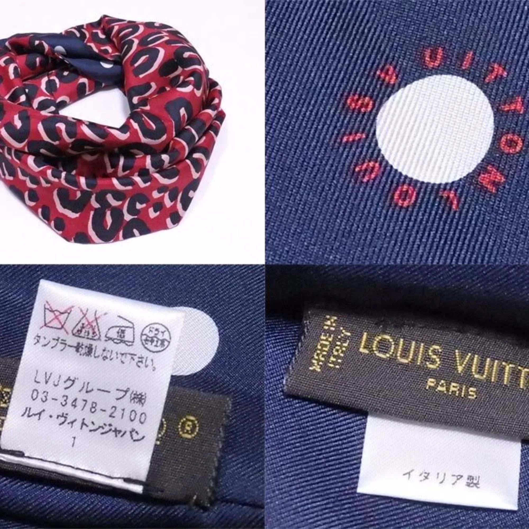 Pre-Owned Louis Vuitton Scarf Snood Leopard Navy x Red Multicolor 100% Silk People M74608 (Good)