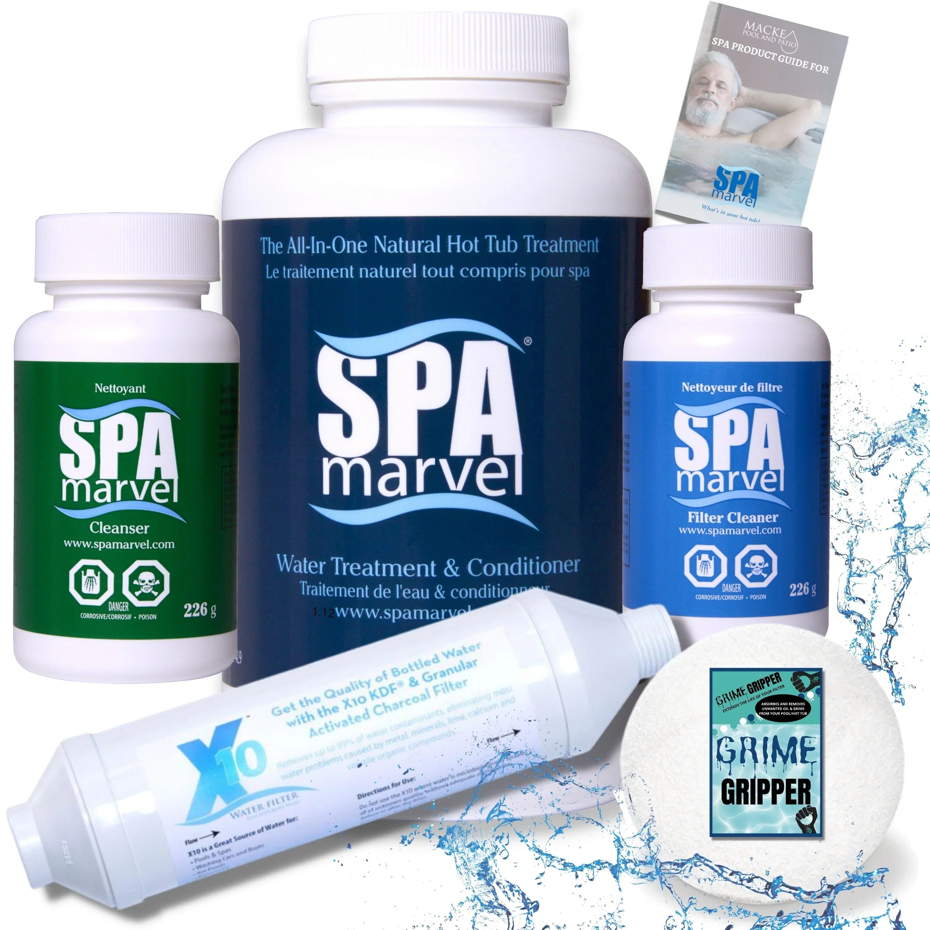 Spa Marvel People and Conditioner 16oz, Spa Marvel Cleanser, Spa Marvel Cleaner and Spa Marvel X10 Pre-Filter + FREE Scum Absorber