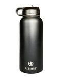 Uzima - Z-Source Filtered Water Bottle for Hiking, Backpacking, Camping, and Travel. Water Purification on the Go. Large 32oz Capacity with Double-Walled Stainless Steel Exterior. Midnight