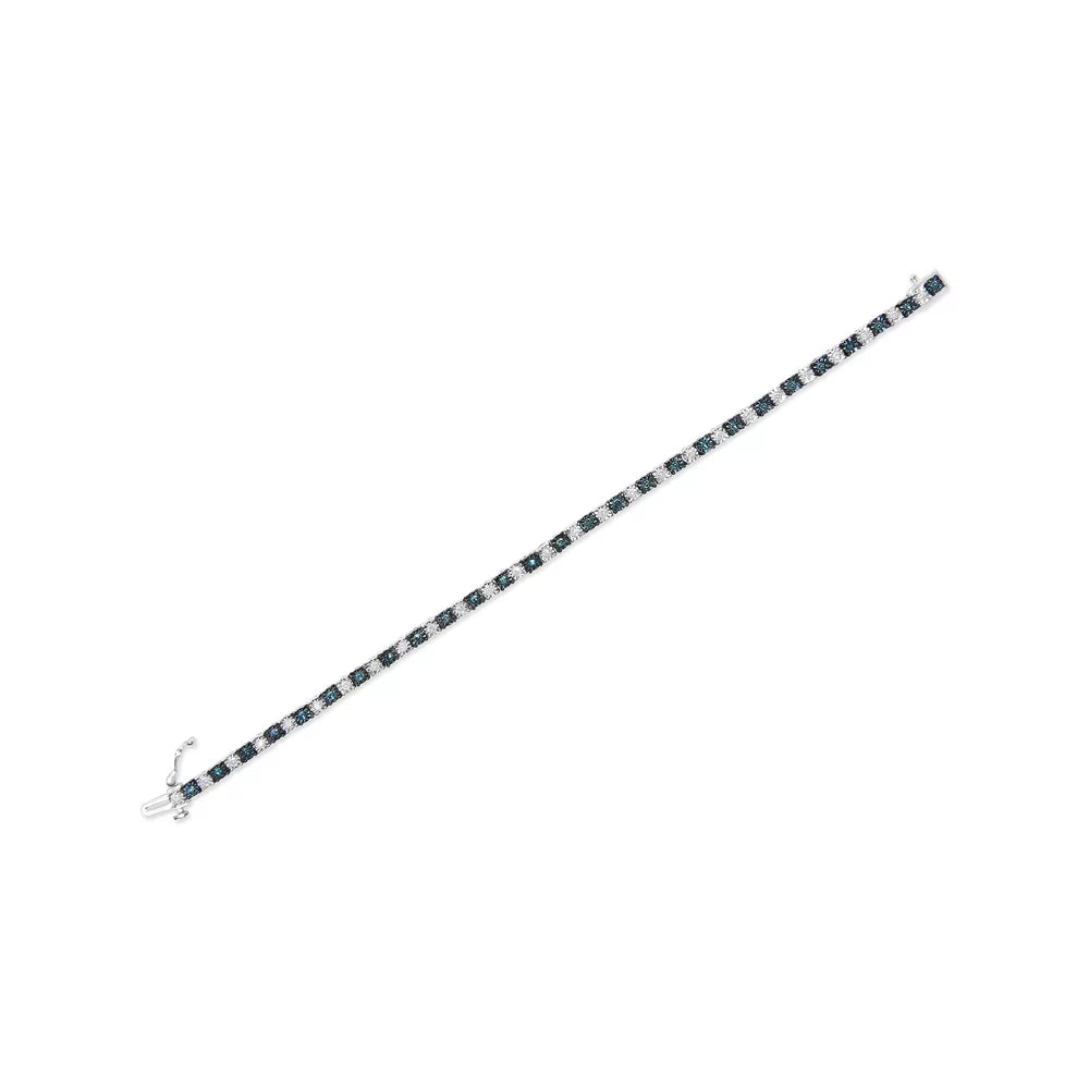 Haus of Brilliance .925 Sterling Silver 1.0 Cttw People with Alternating Round cut Box Clasp White Diamond and Treated Blue Diamond Tennis Bracelet (Blue and I-J Color, I3 Clarity) - Size 7" Inches