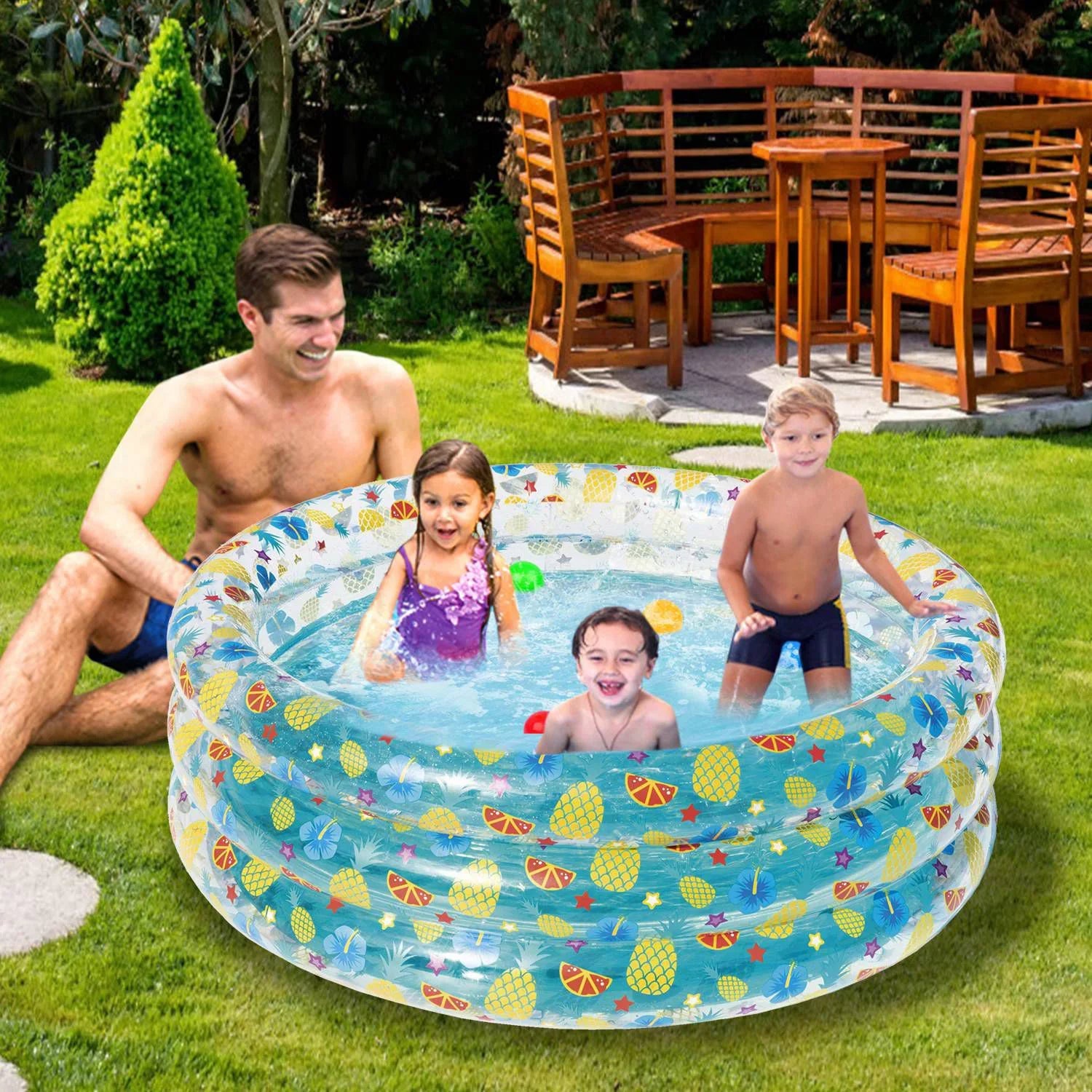 Inflatable Family Pool,iMounTEK Foldable Baby Swimming Pool with 3 Velvets Water Drain Plug for Indoor Backyard Beach, 59x21in