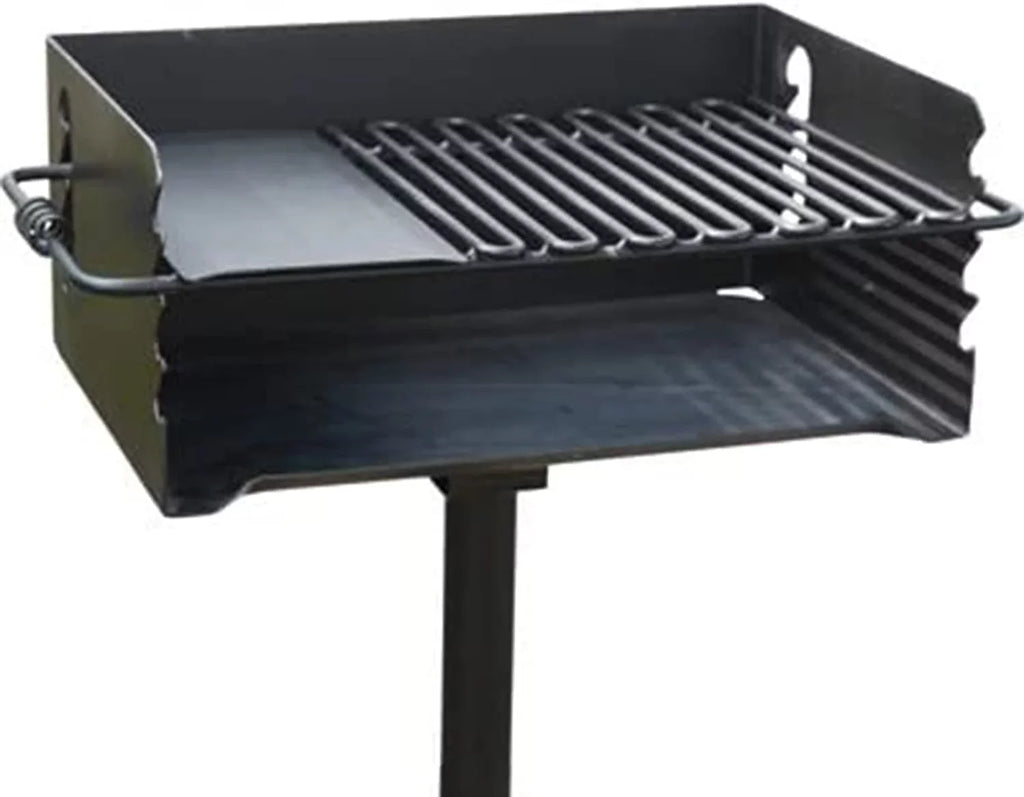 CBP-247 Jumbo Park Style Heavy Duty Steel Outdoor BBQ Charcoal Grill with Cooking Grate and 2 Piece Post for Camping and Backyards, Ebony