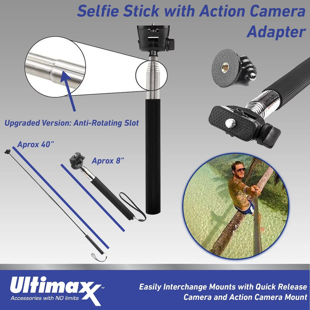 Ultimaxx Deluxe Insta360 ONE X3 Action Cam Bundle - Includes: 64GB Extreme Pro microSDXC, 2x Glass Screen Protector, Helmet Mount Kit, Selfie-Stick & Much More (32pc Bundle)