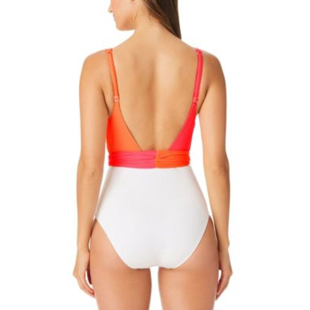 Sanctuary WHITE MULTI Colorblocked Tie-Front One-Piece Swimsuit, US Large