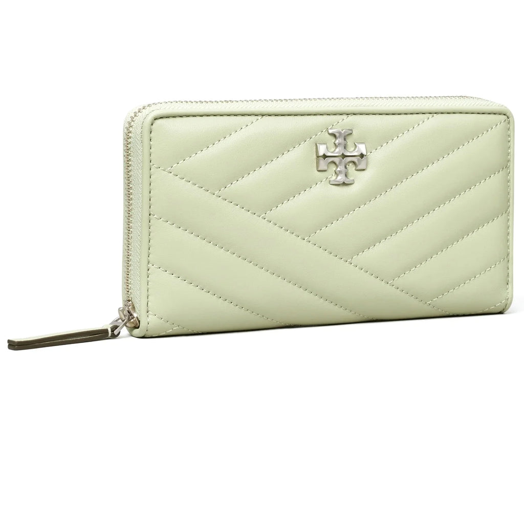 Tory Burch People Kira Chevron Zip Continental Leather Wallet (Pine Frost)