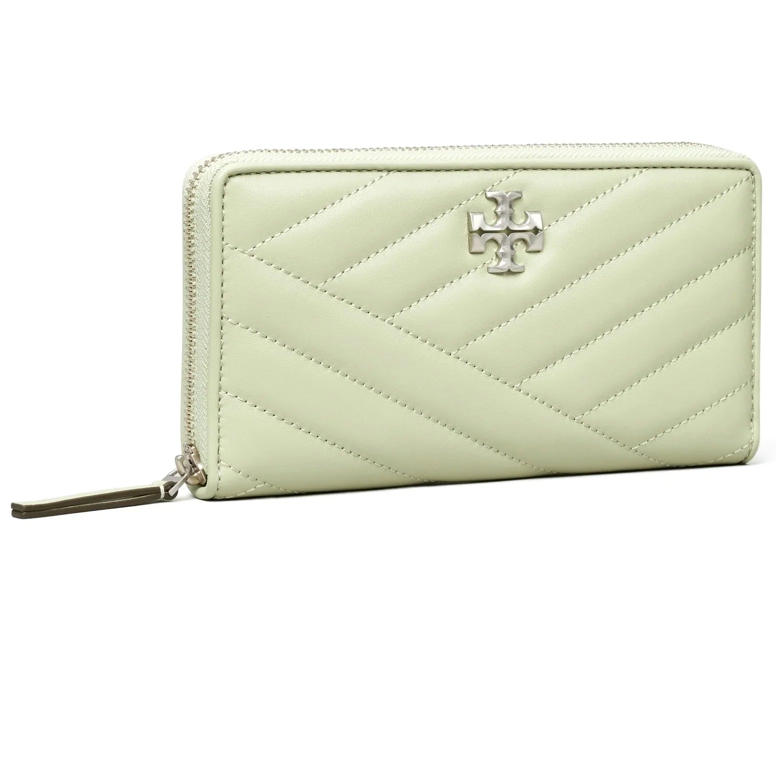 Tory Burch People Kira Chevron Zip Continental Leather Wallet (Pine Frost)