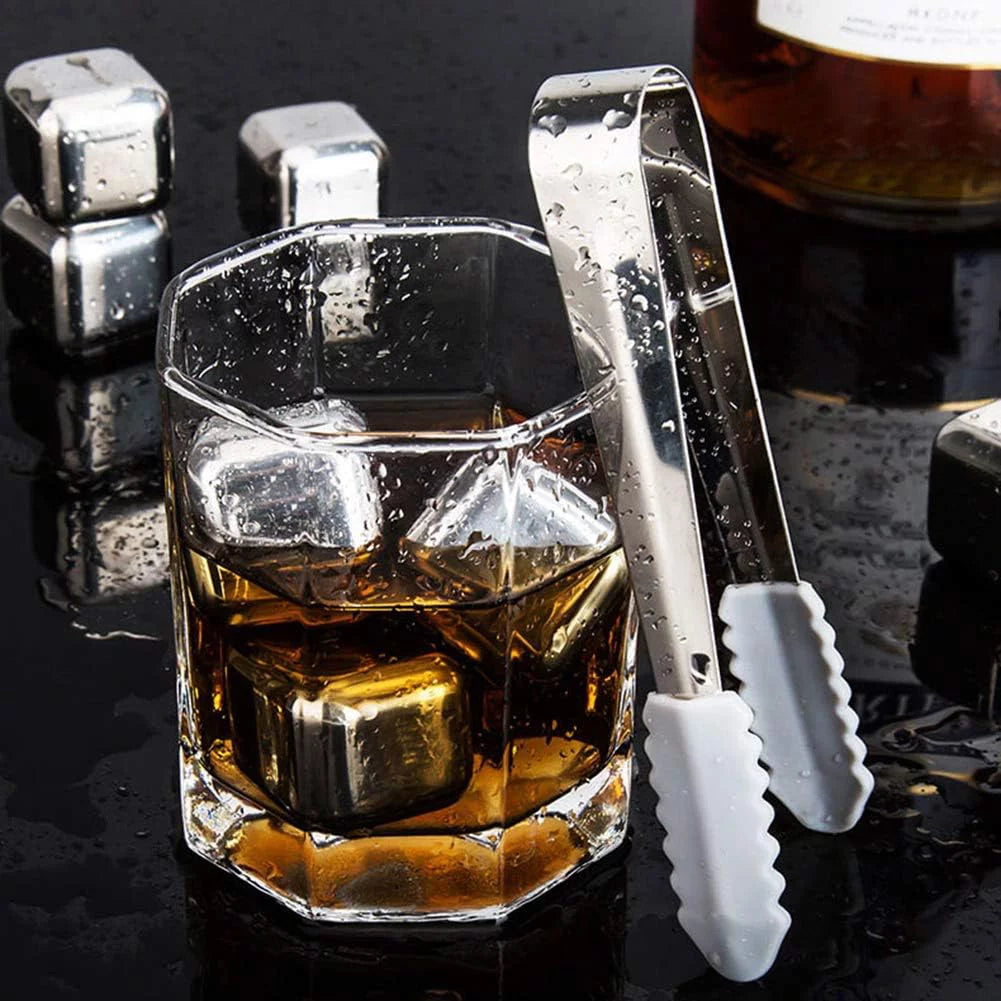 Ice Stone Reusable Whiskey Balls Stainless Steel Ice Cubes Metal Ice Sphere Cubes Beverage Chilling Rocks for Red Wine Bar Beer Scotch Vodka Drinks(6Pcs)