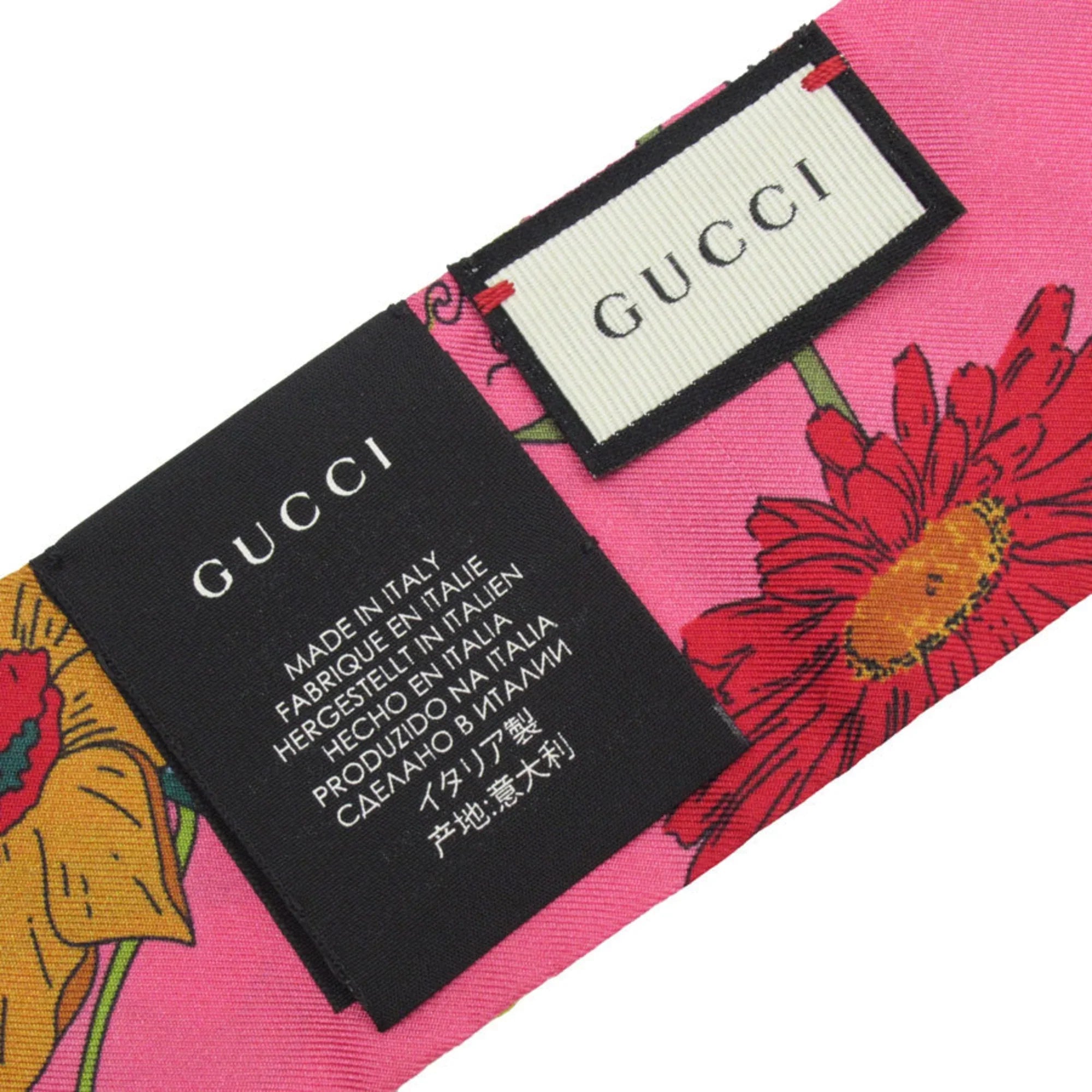 Pre-Owned GUCCI Scarf Muffler Silk Pink/Multicolor People w0157a (Good)