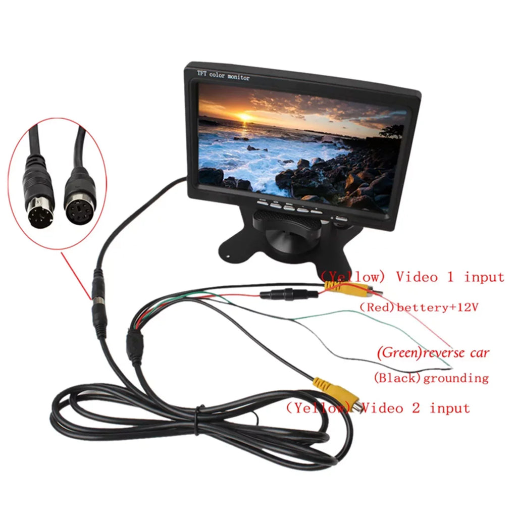 moobody 7 Inch HD Monitor Display Screen TFT Car Screen Monitor HD 1024x600 Display AV Input Built-in Speaker For Trucks Bus RV Trailer Reverse Rear View Backup Camera