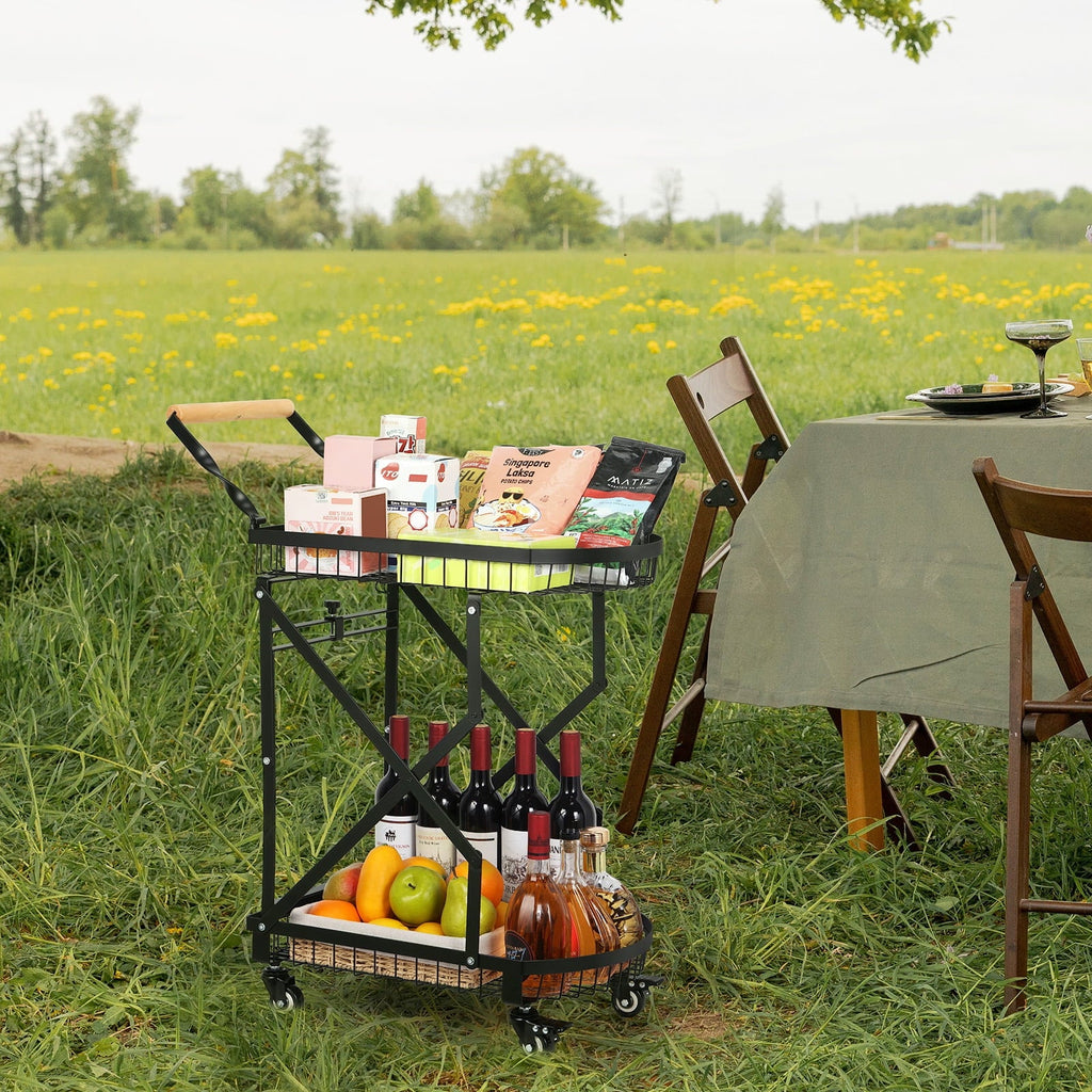 2-Tier Metal Rolling Utility Cart, Multifunction Storage Trolley
