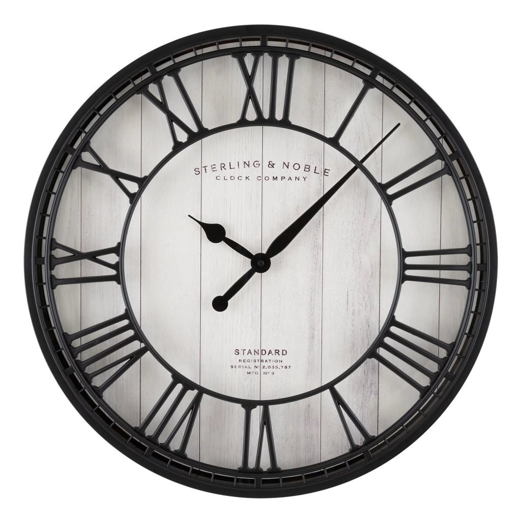 Better Homes & Gardens 20" Ebony and White Analog Round Raised Roman Numerals Grill Wall Clock