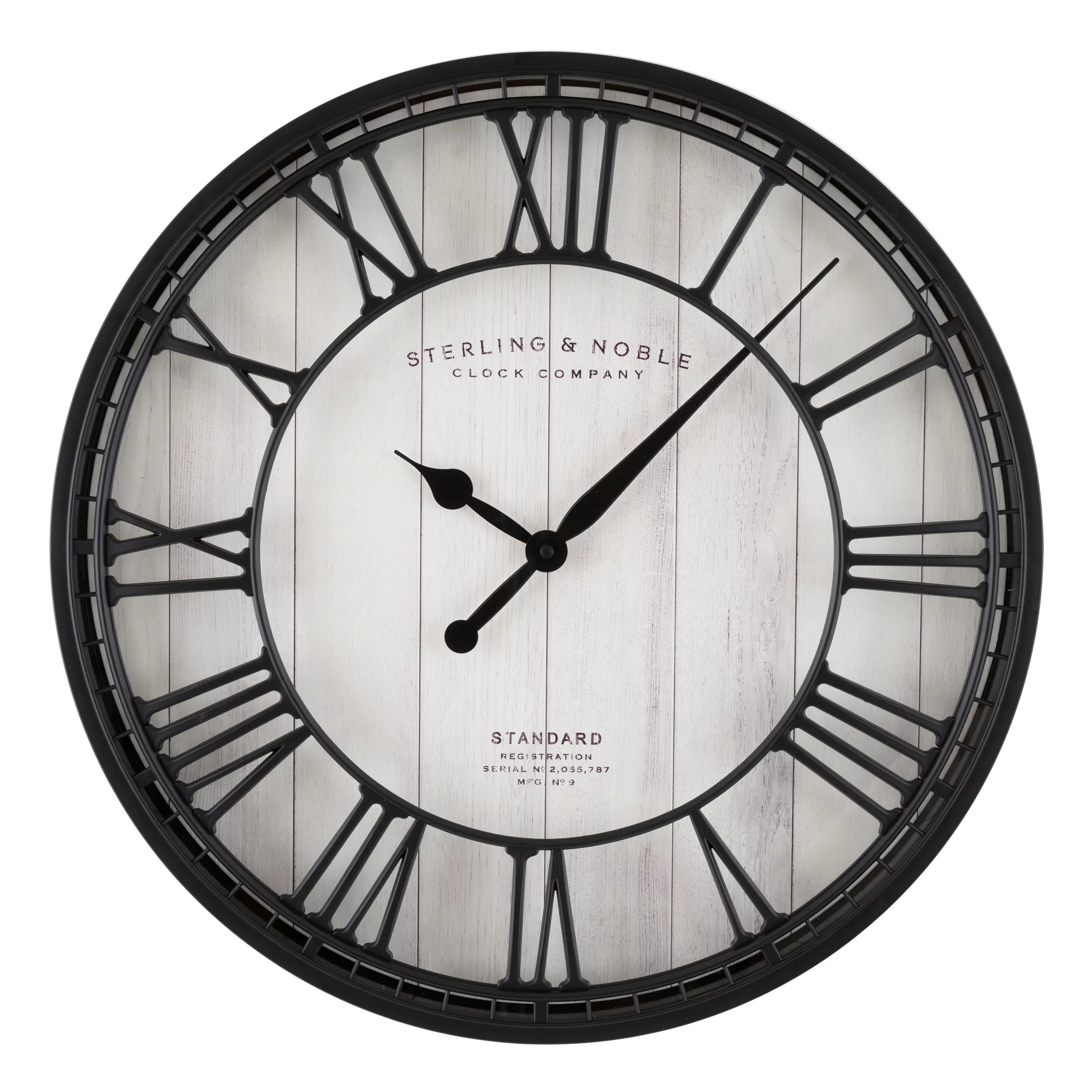 Better Homes & Gardens 20" Ebony and White Analog Round Raised Roman Numerals Grill Wall Clock
