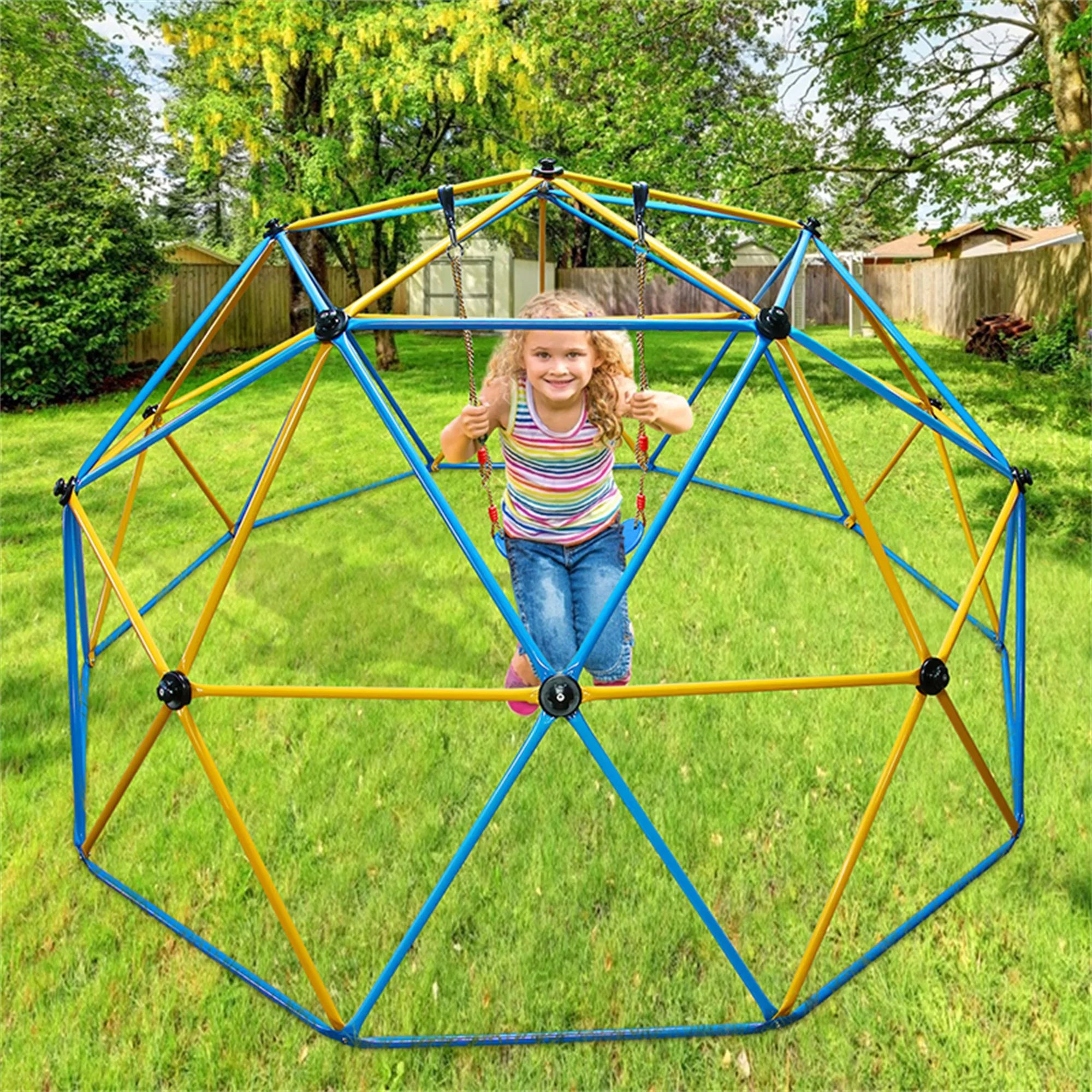 JUGADER 800 lbs Dome Climber with Canopy 10FT Steel Frame Climbing Dome with Swing and Hammock For Kids