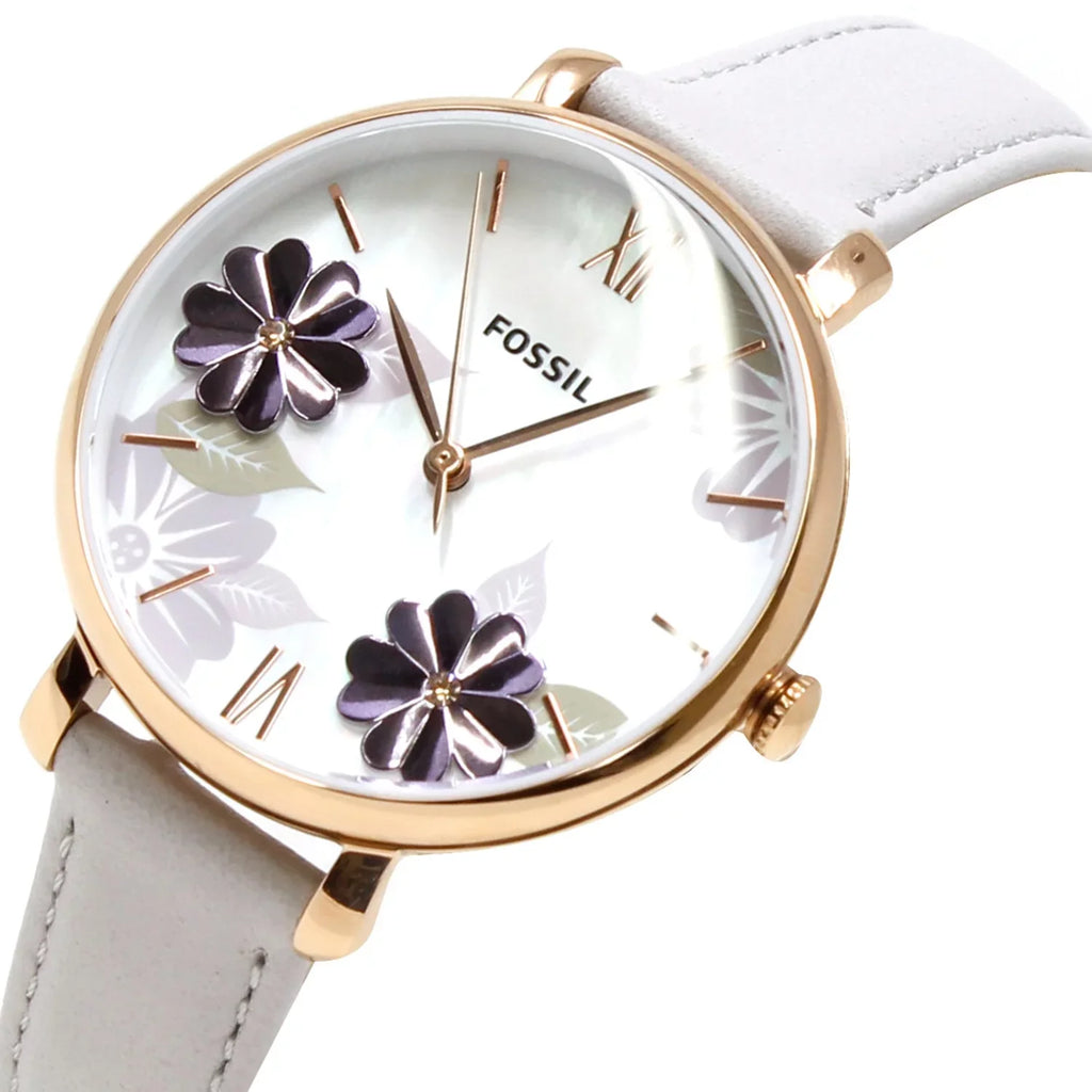 Fossil Gentlemen Jacqueline ES4672 Rose-Gold Leather Japanese Gemstone Fashion Watch