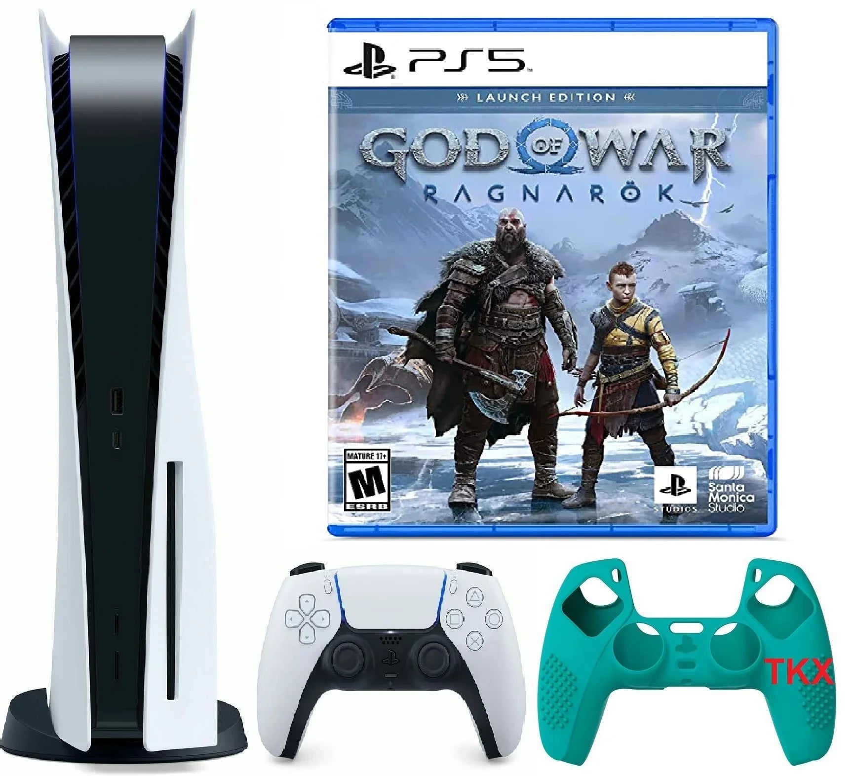 2022 Newest PlayStation_PS5 Gaming Console Disc Version Bundle with God of War Ragnark / Silicone Controller Cover Skin