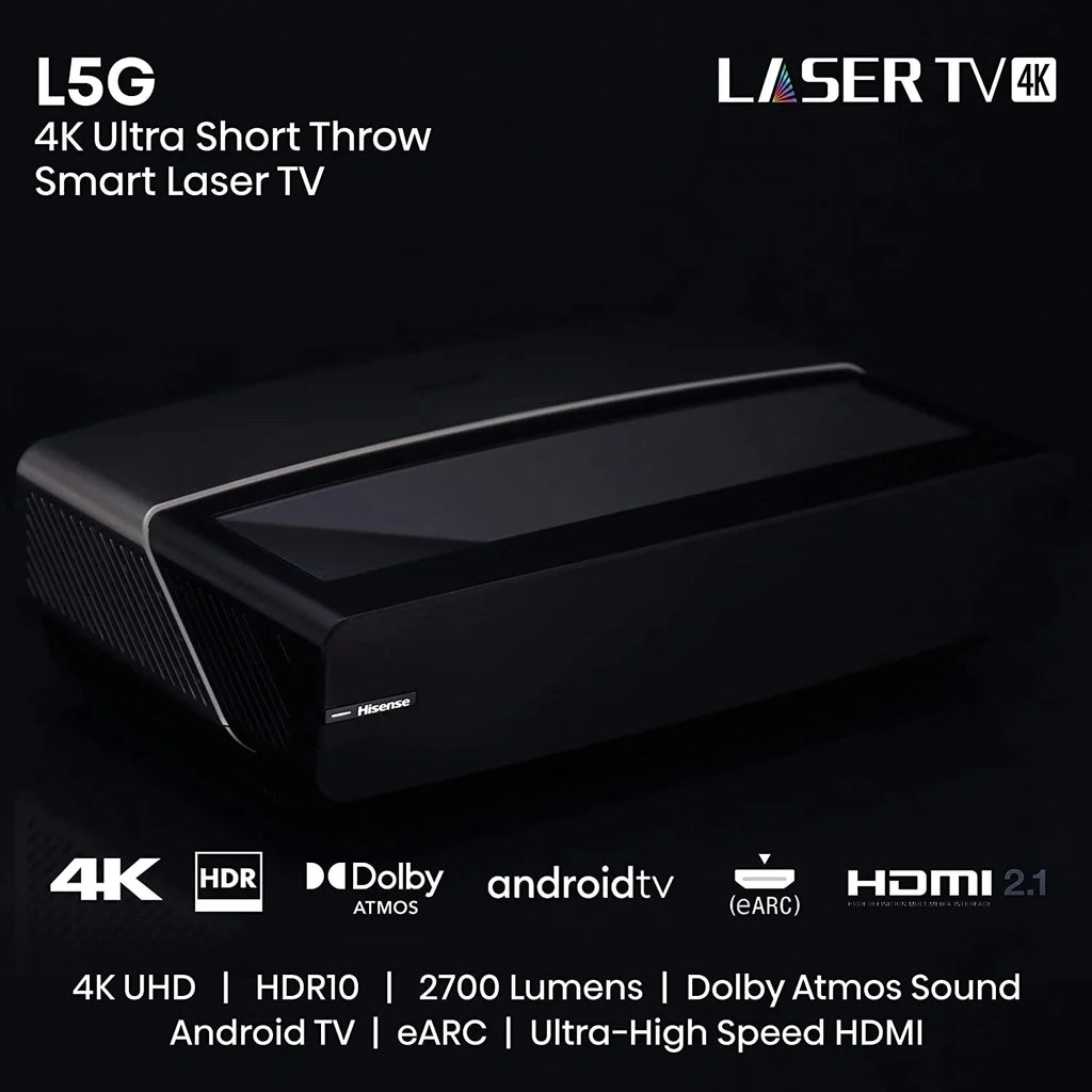 Hisense 100L5G 4K Ultra Short Throw Laser TV with 100-inch ALR Screen Android TV with Additional 2 Year Coverage by Epic Protect (2022)