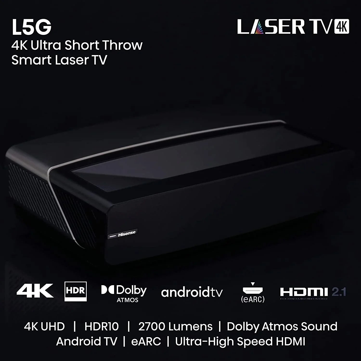 Hisense 100L5G 4K Ultra Short Throw Laser TV with 100-inch ALR Screen Android TV with Additional 2 Year Coverage by Epic Protect (2022)