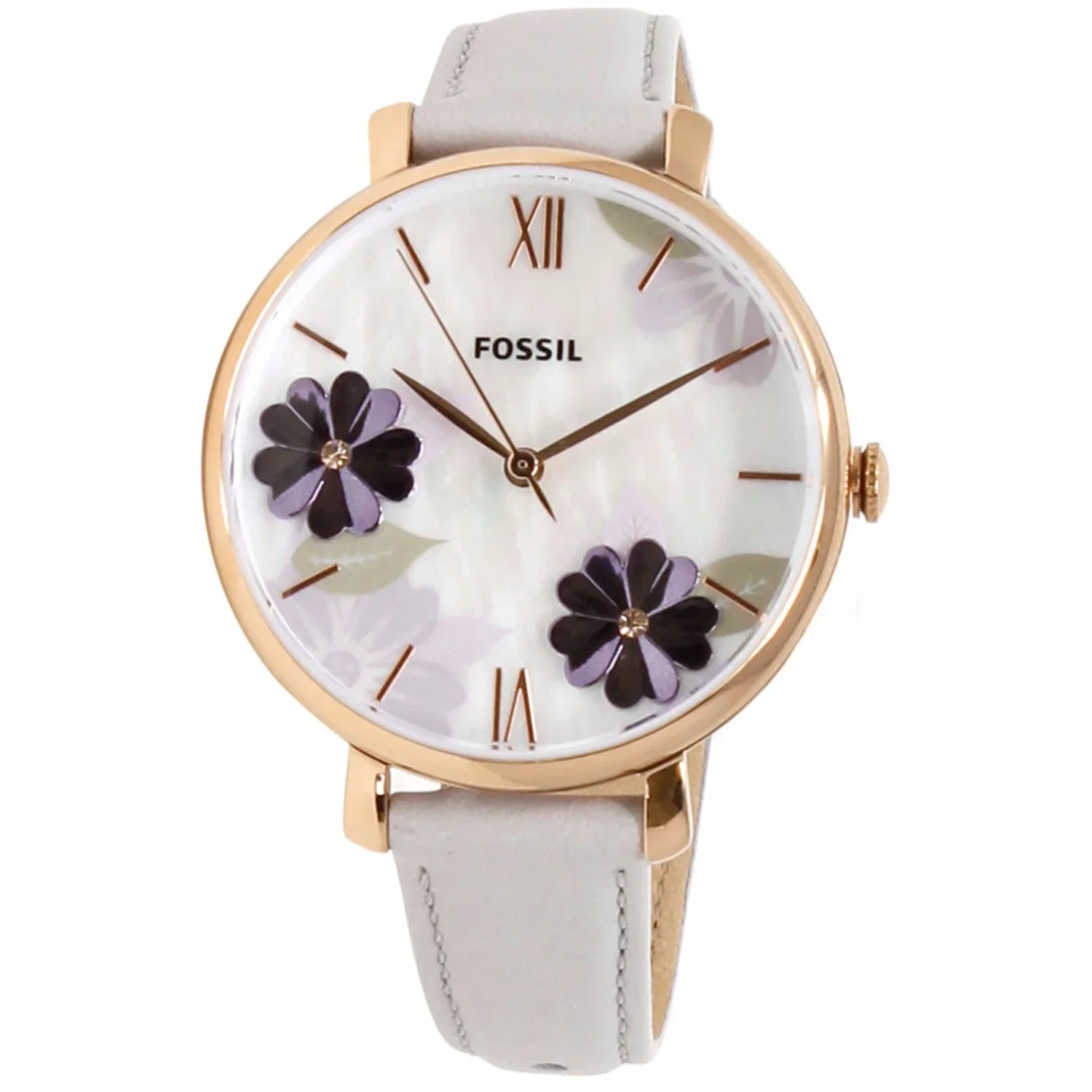 Fossil Gentlemen Jacqueline ES4672 Rose-Gold Leather Japanese Gemstone Fashion Watch