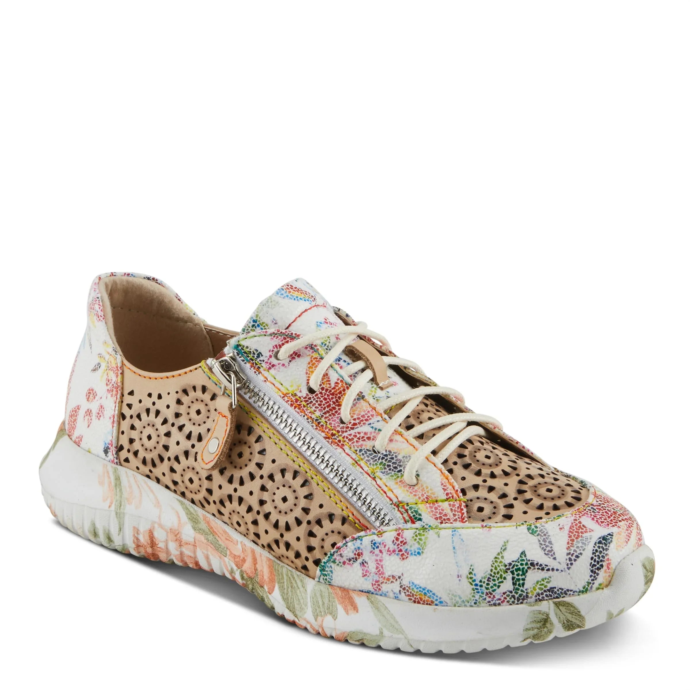L'Artiste Individuals Jazzie Lace-Up Fashion Sneaker with Flowers Beige Multi EU 38/7.5-8