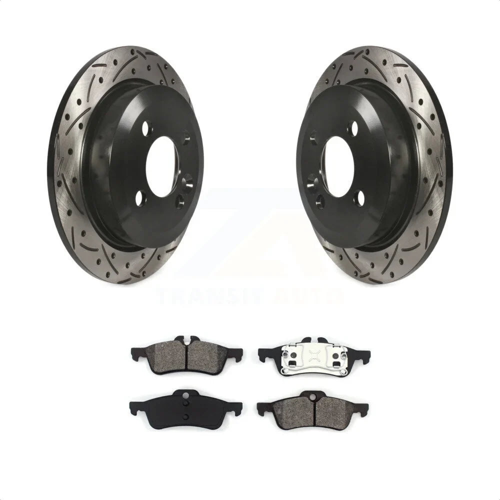 Transit Auto - Rear Coated Drilled Slotted Disc Brake Rotors And Semi-Metallic Pads Kit For Mini Cooper KDS-100458