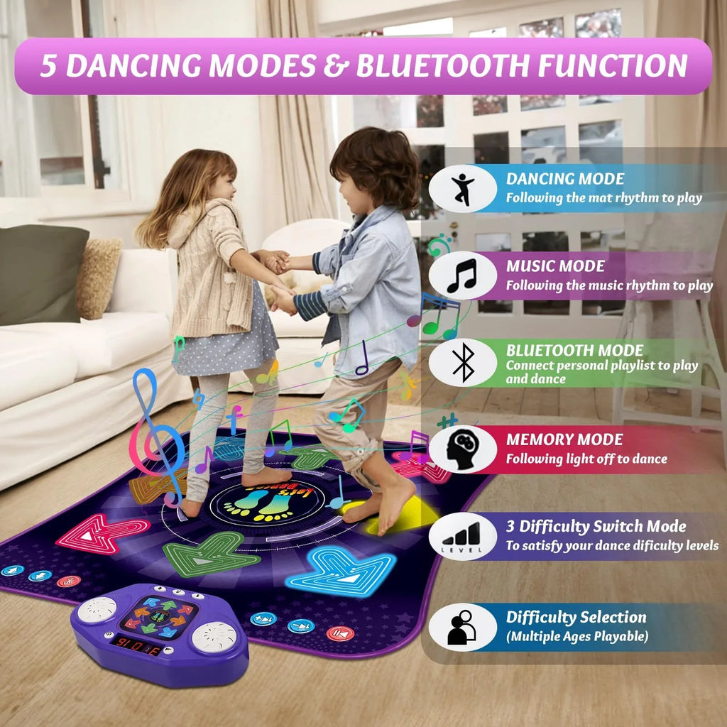 PAFOLO Dance Mat Toys for 3-12 Year Old Kids, Dance Pad with Light Up 8-Buttons & Wireless Bluetooth, Music Dance Toy with 5 Game Modes, Easter Xmas Gifts for 3 4 5 6 7 8 9 10+ Year Old Girls Boy