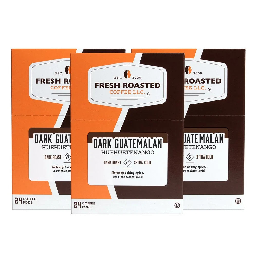 Fresh Roasted Coffee, Dark Guatemalan Huehuetenango Coffee Pods, Dark Roast, K-cup Compatible, 72 Count