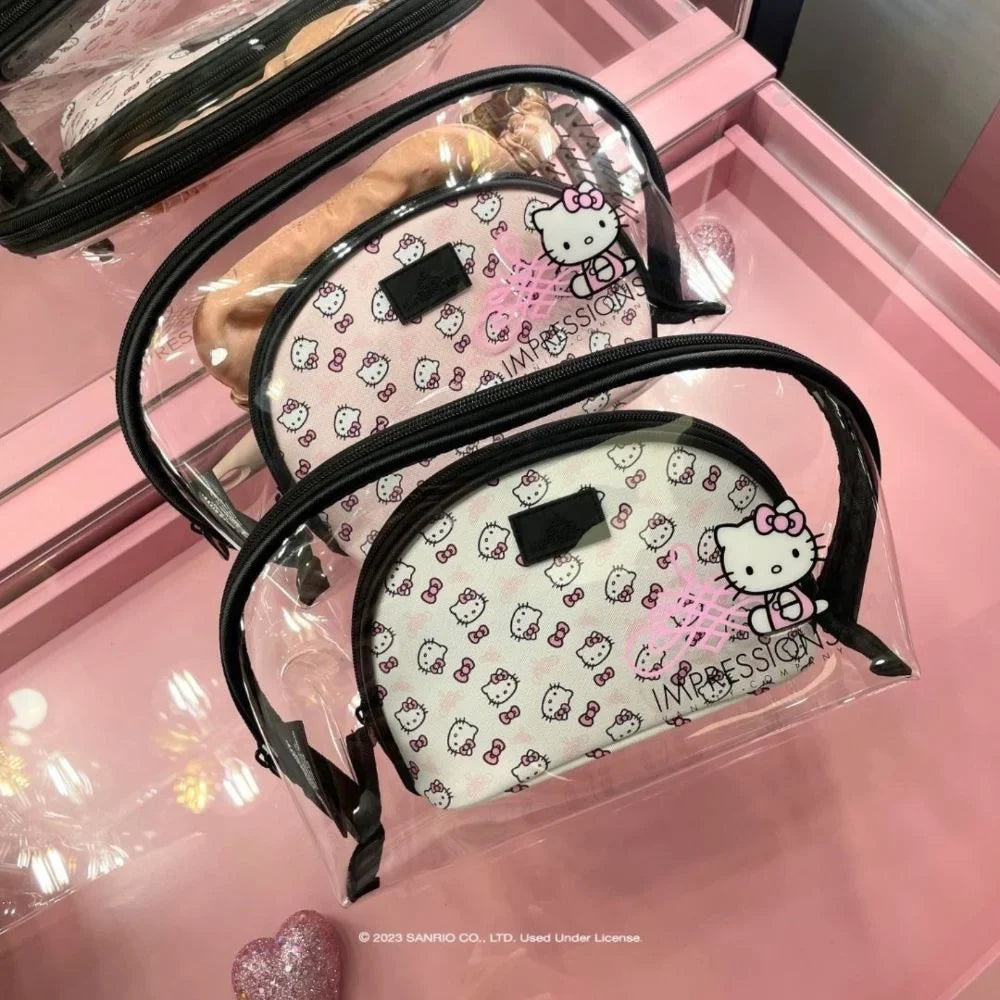 Impressions Vanity Hello Kitty 2 Pcs Nested Clutch Purses, Waterproof Travel Makeup Clutch Bag (White)