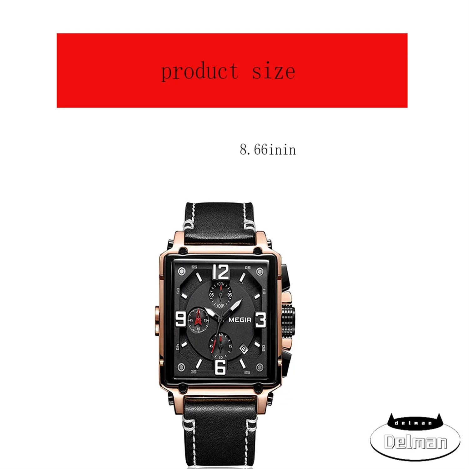 People Fashion Leather Strap Mineral Watches Luxury Square Face Chronograph Wristwatch Casual Waterproof Luminous Watch for Man