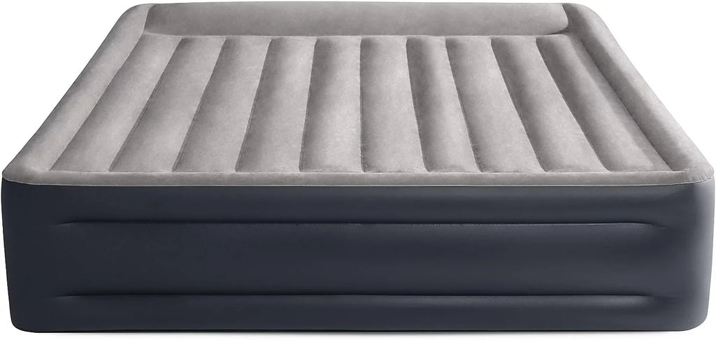 Deluxe Raised Pillow Inflatable Blow Up Portable Firm Air Mattress with Built-in Internal Air Pump, King-Sized Bed