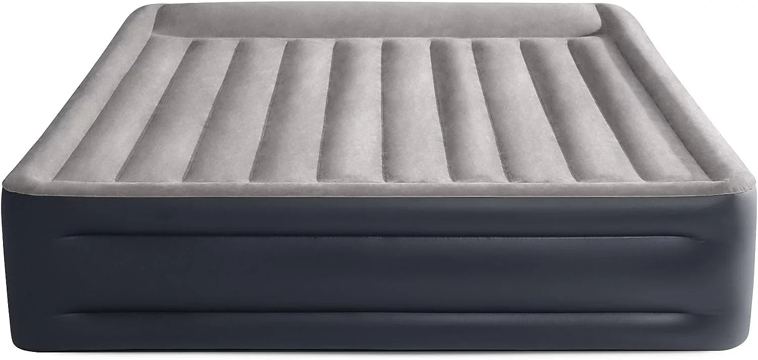 Deluxe Raised Pillow Inflatable Blow Up Portable Firm Air Mattress with Built-in Internal Air Pump, King-Sized Bed