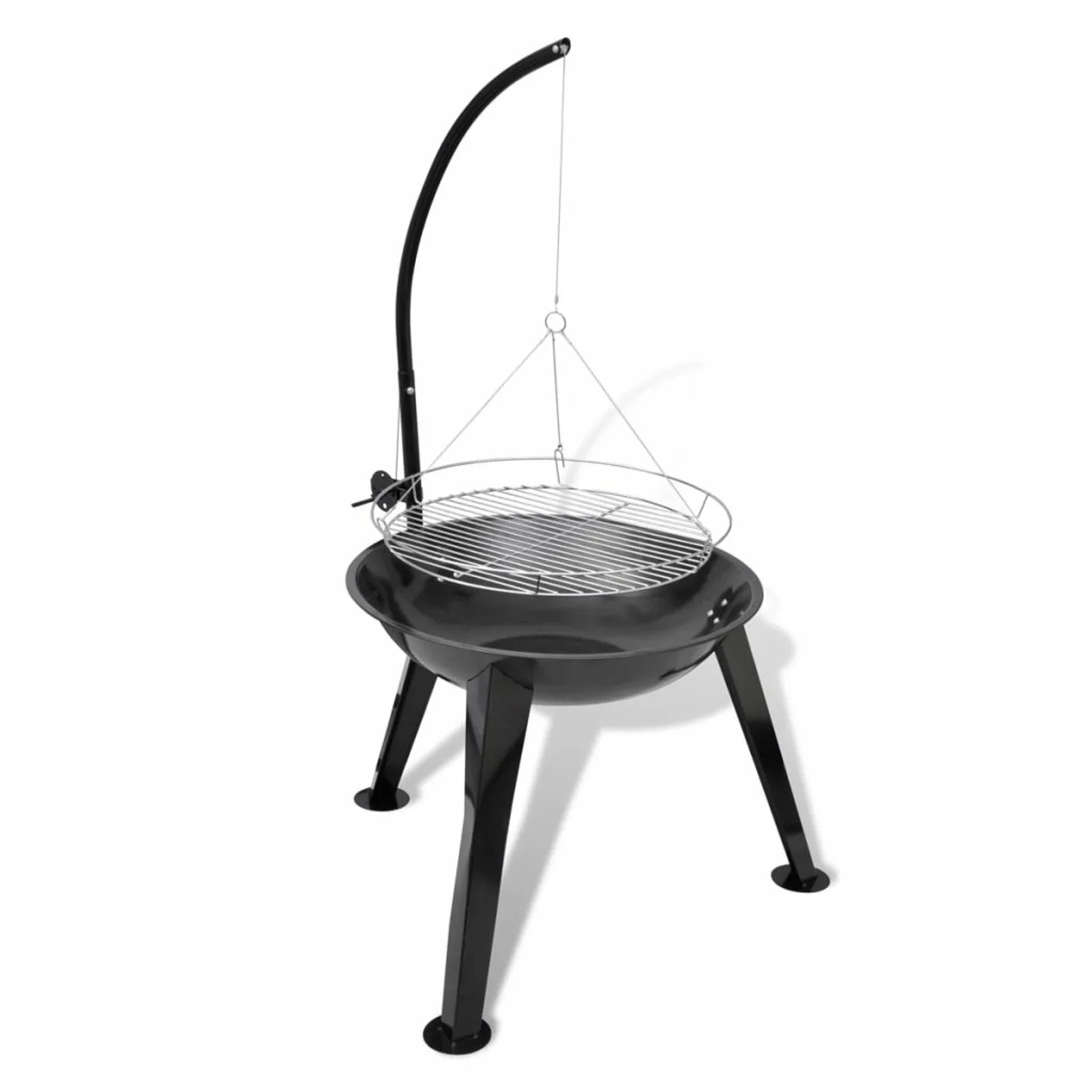 Dcenta Charcoal BBQ Stand with Hanging Round Grill Plate Steel Barbecue Stand for Camping Cooking, Grilling, Smoking, Picnic, Hiking, Party, Garden, Patio 28.3 x 48.4 Inches (Diameter x H)