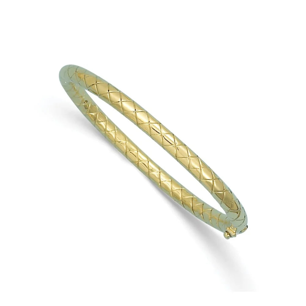 Auriga 14k Yellow Gold Polished and Grooved 5mm Hinged Bangle for Gentlemen