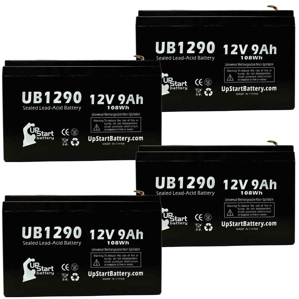 4x Pack - Compatible Kontron 7640 MICROGAS Battery - People UB1290 Universal Sealed Lead Acid Battery (12V, 9Ah, 9000mAh, F1 Terminal, AGM, SLA) - Includes 8 F1 to F2 Terminal Adapters
